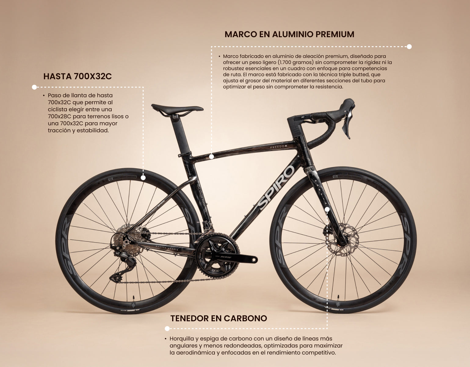 Bicicleta de ruta en aluminio FREEDOM DISC AERO HARPÍA Grupo Shimano 105 12 velocidades XS Estándard (ruedas manubrio y potencia en aluminio): +$0