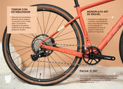 Monoplato de 40T y tensor con estabilizador en la bicicleta gravel SPIRO ORIGEN Carbono con grupo LTWOO GRT, diseñada para rutas de gravel técnicas. Competencia de la Specialized Diverge.