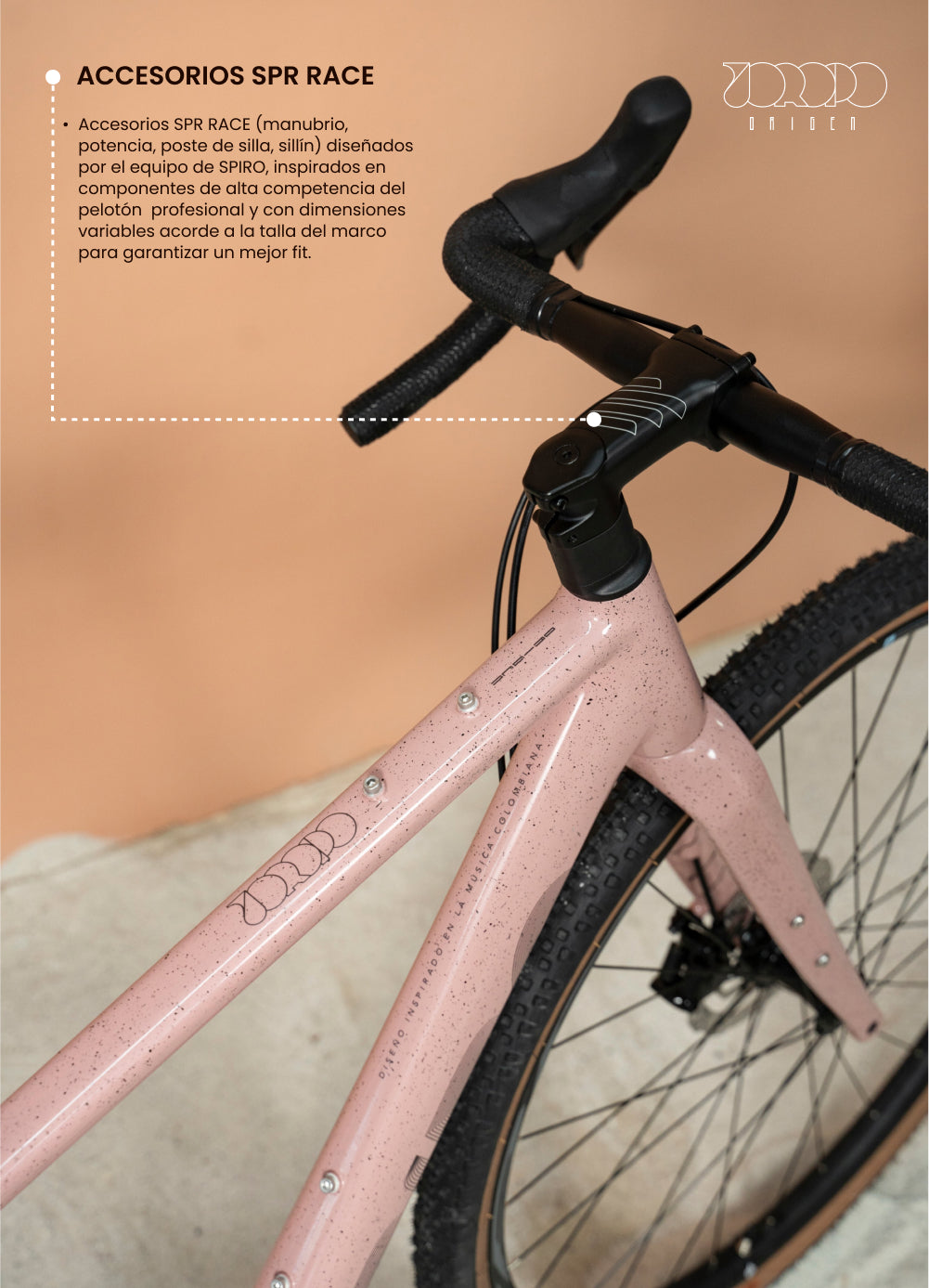 Bicicleta gravel Spiro Origen con llantas tubeless ready y cuadro de aluminio, diseñada para aventureros que buscan mayor tracción y control en terrenos difíciles.