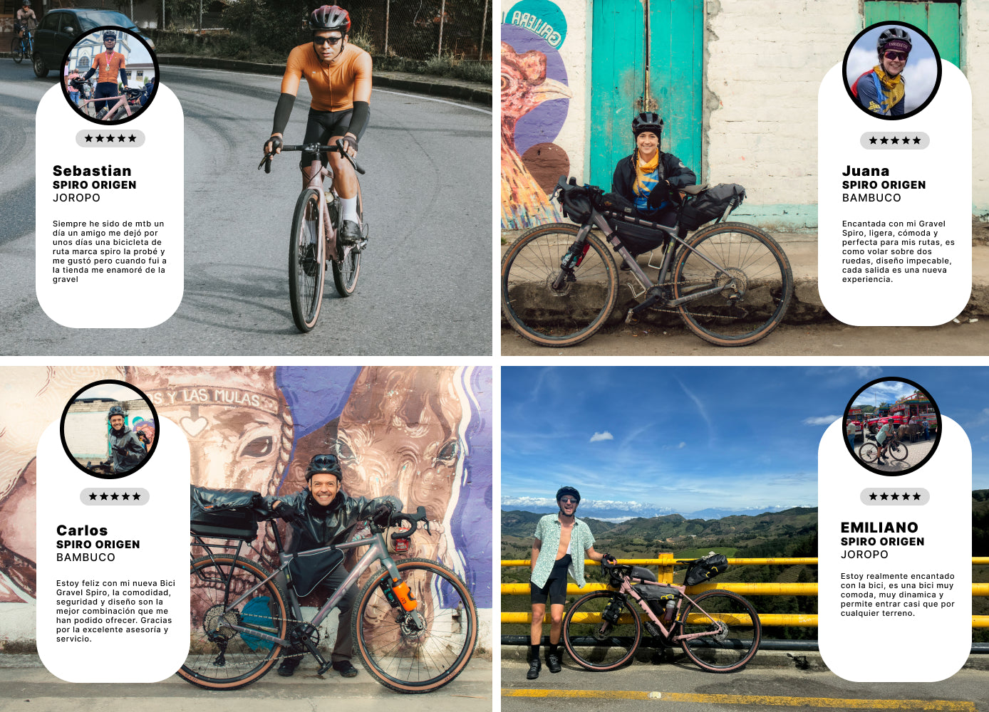 Reseñas de usuarios sobre la bicicleta gravel SPIRO ORIGEN, destacando su comodidad frente a modelos de Specialized, Trek y Scott.