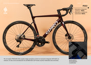 Bicicleta Spiro Legend con rines de aluminio SPR Race y manubrio integrado de carbono grupo Shimano 105, en comparación con la Trek Émonda y Scott Addict para ciclismo de ruta.