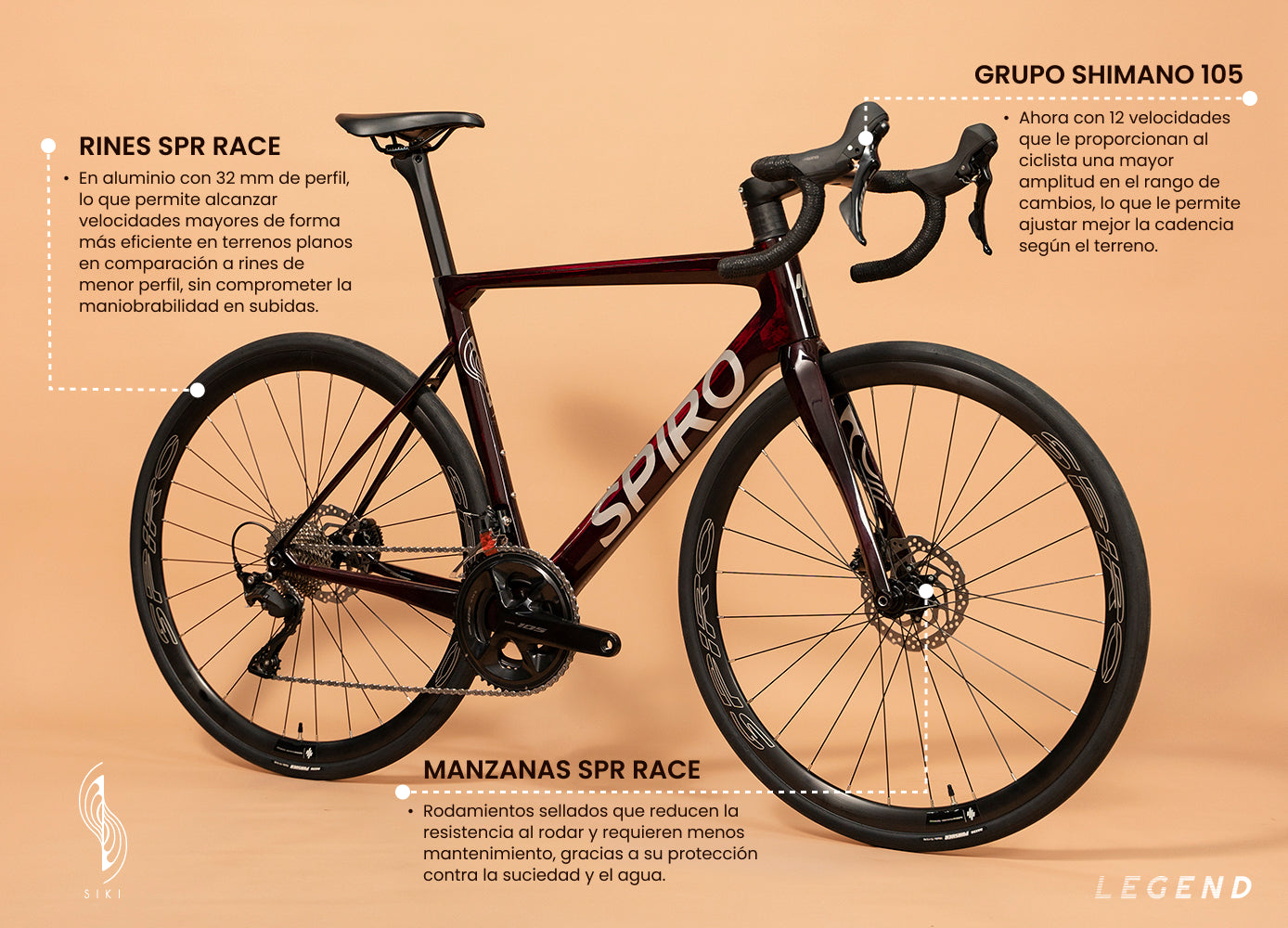 Spiro Bicicleta Carretera 12 Velocidades Bicicleta Spiro